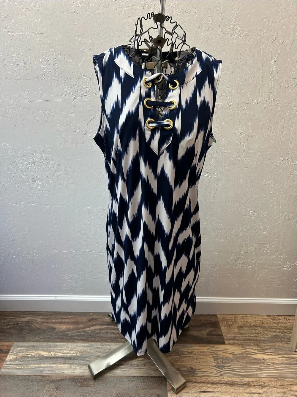 NWT Michael Michael Kors Navy White Ikat Sheath Dress‎ Women's Medium